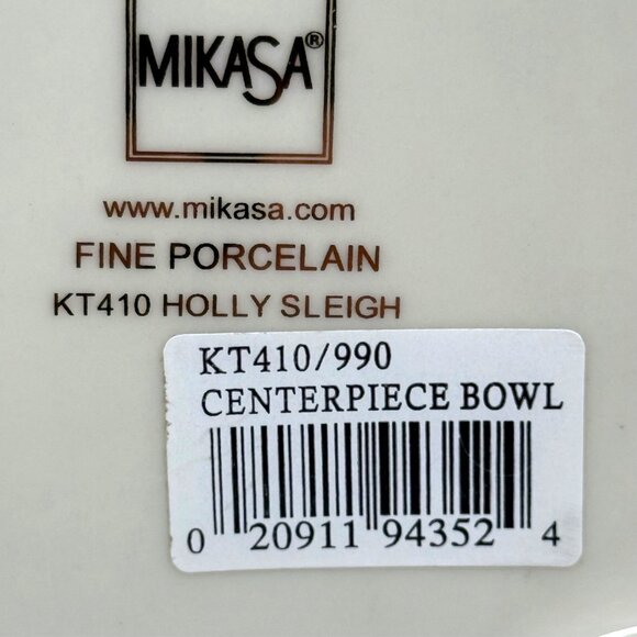 New Mikasa Fine Porcelain Holly Sleigh Centerpiece Bowl KT410 Christmas Decor - Picture 6 of 8